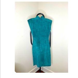 Vintage suede Teal Backless Dress
